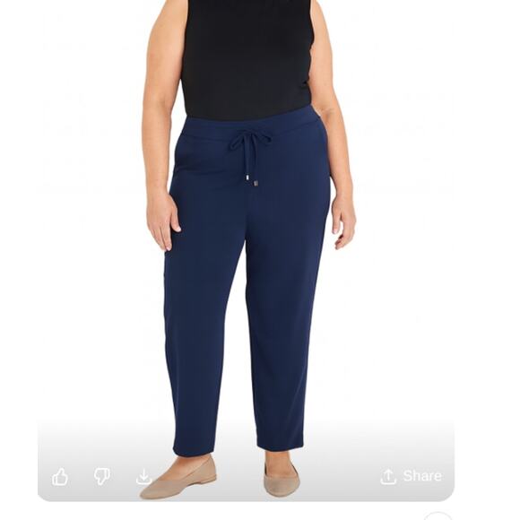 Black Label By Chico's SZ 3 (XL-16) Navy Blue Pull On Ankle Pants Silky Trim - Picture 1 of 8